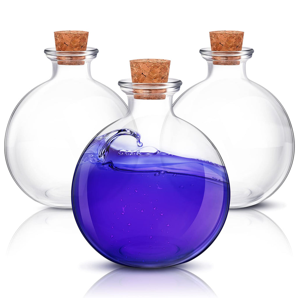 Tessco 3 Pcs Spherical Potion Bottles Round Glass Bottles Clear Potion Jars Large Decorative Witch Bottles for Halloween Christm