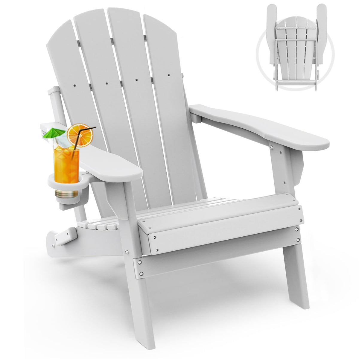 Greenvines Folding-Adirondack-Chair | Hdpe Plastic | Fire Pit Chairs | All Weather | Cup Holder | Aqua | For Deck Backyard Patio Outdoor Garden
