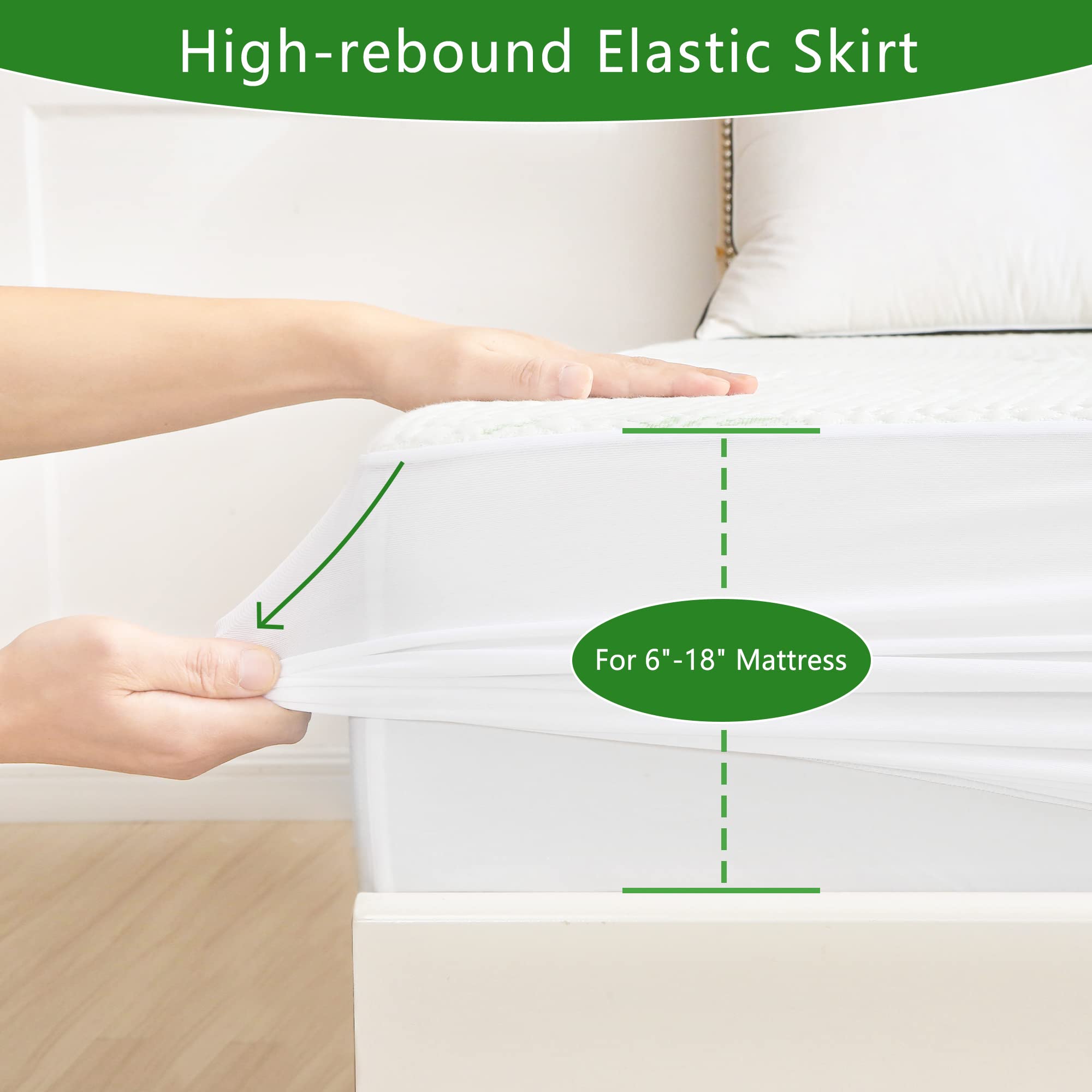 Goonik Split Top King Mattress Protector For Adjustable Bed, Breathable Bamboo Viscose Waterproof Split Top King Mattress Pad Co