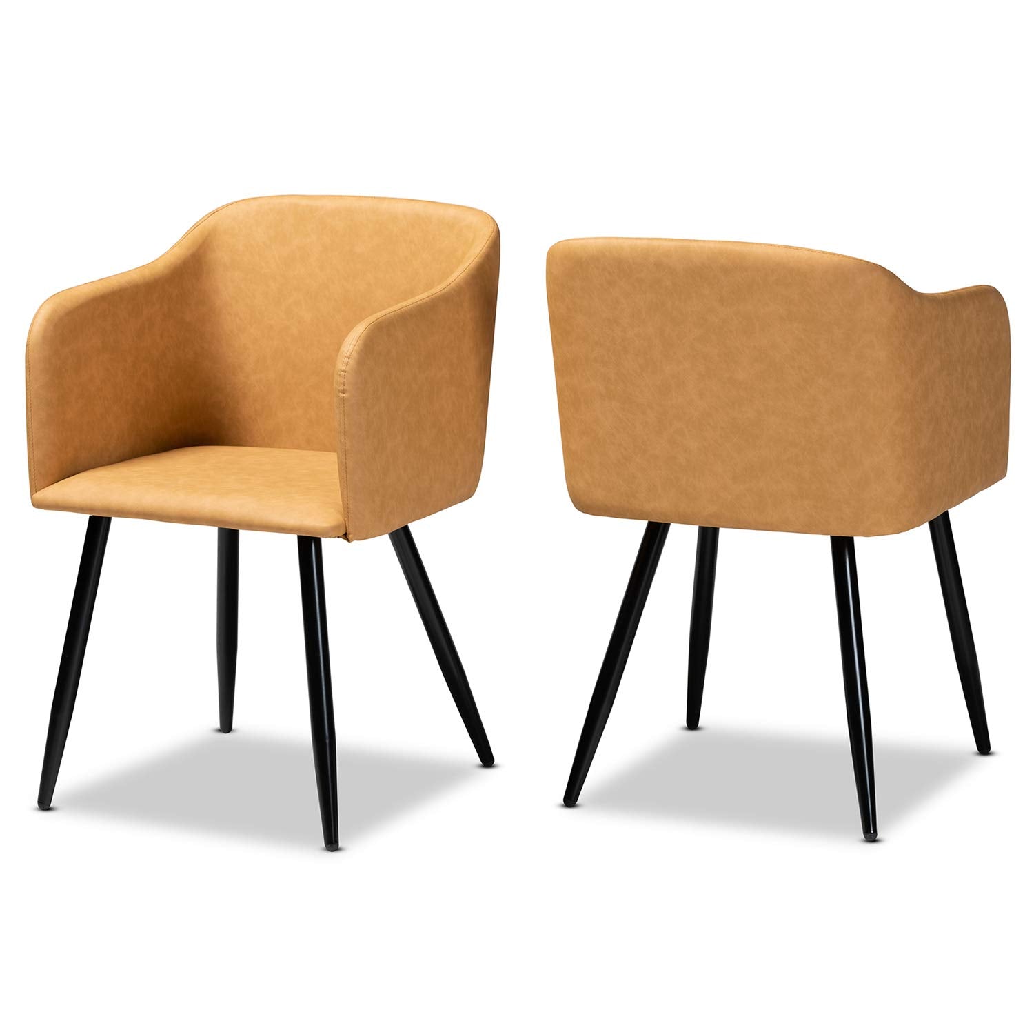 Baxton Studio Brown Leather Upholstered And Metal 2-Piece Dining Chair Set