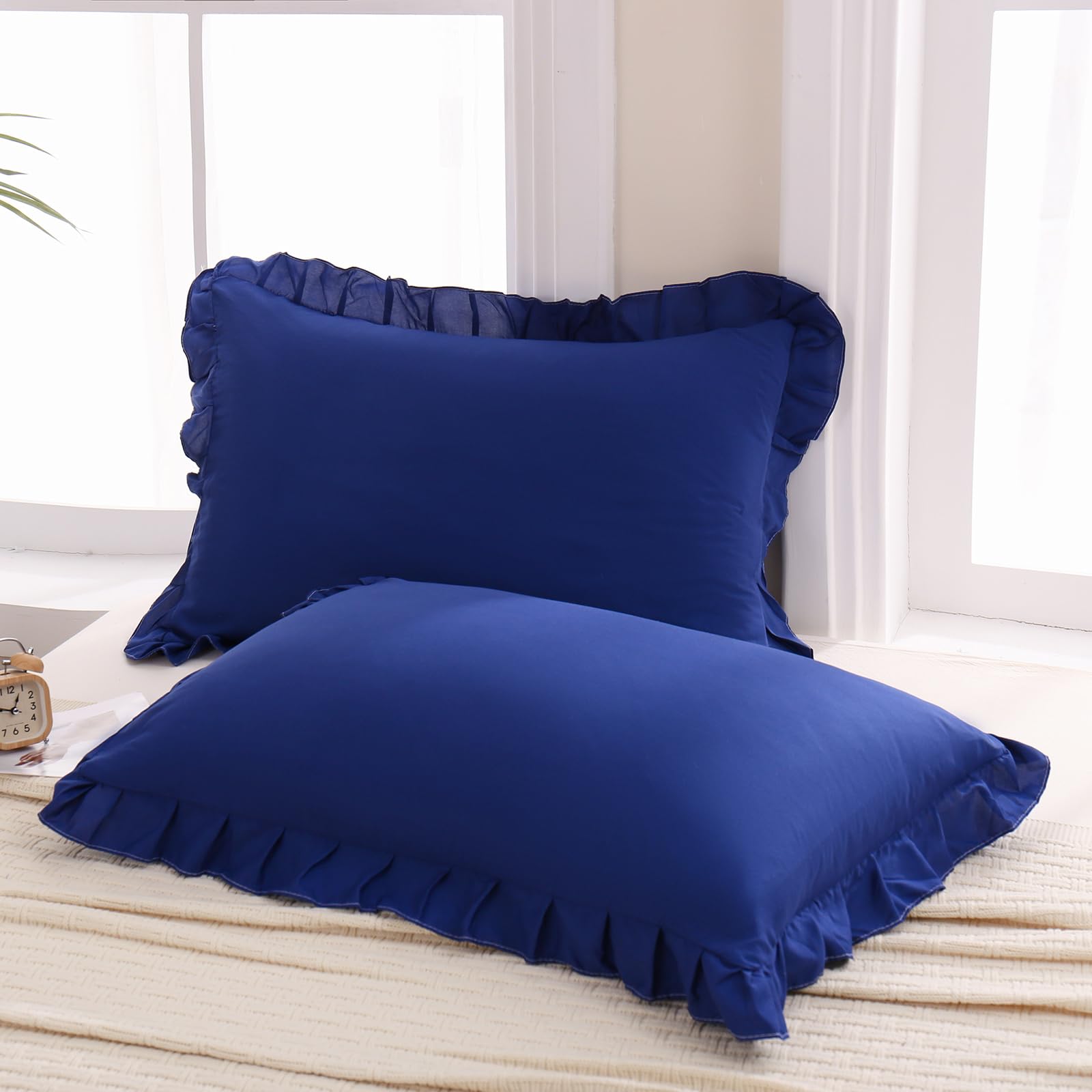 Merryword Navy Blue Pillow Shams Navy King Pillowcases Cute Pillow Cover Set Of 2 Soft Shabby Chic Ruffled Pillowcases 2 Pack (K