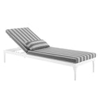 Modway Perspective Aluminum Outdoor Patio Chaise With Cushions, Lounge Chair, White Striped Gray