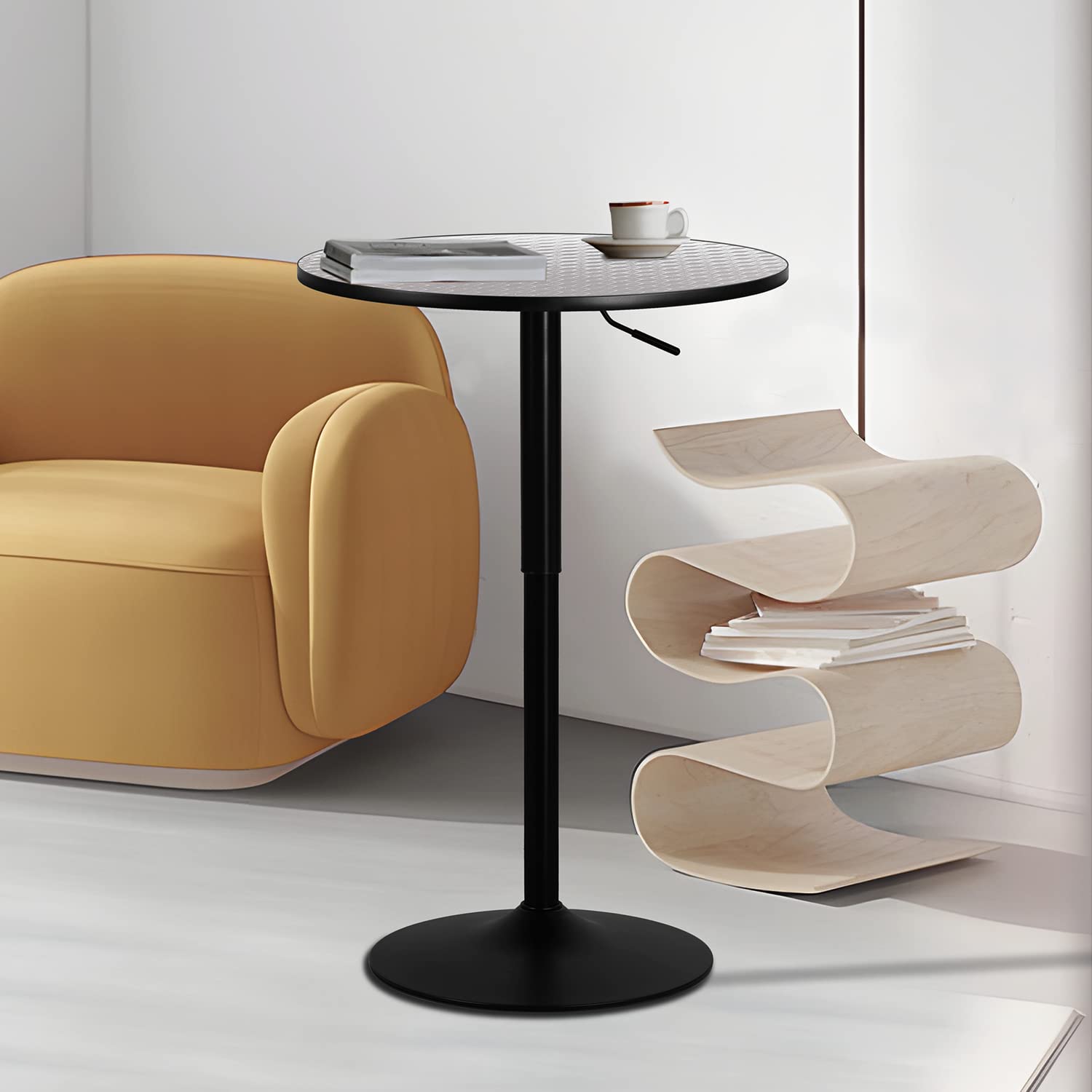 Monibloom Pub Round Table Silver Stripe Top With Black Leg And Base, Bar Table 27.5'- 36'' Height Adjustable With 360° Swivel, Cocktail Bistro Table For Dining Bistro Cafe Home Bar, 23.5' Diameter