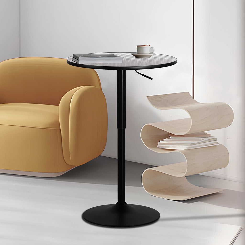 Monibloom Pub Round Table Silver Stripe Top With Black Leg And Base, Bar Table 27.5'- 36'' Height Adjustable With 360° Swivel, Cocktail Bistro Table For Dining Bistro Cafe Home Bar, 23.5' Diameter