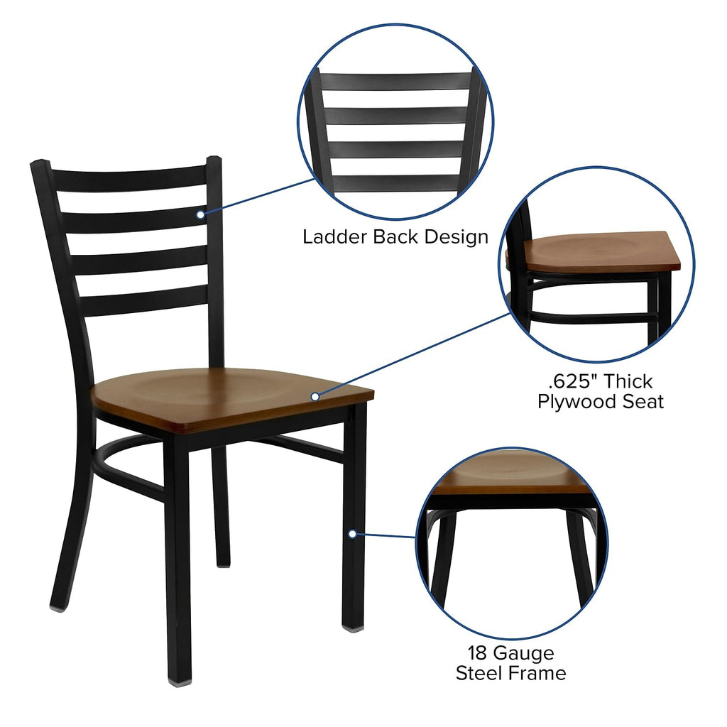 Flash Furniture HERCULES Series Black Ladder Back Metal Restaurant Chair - Cherry Wood Seat