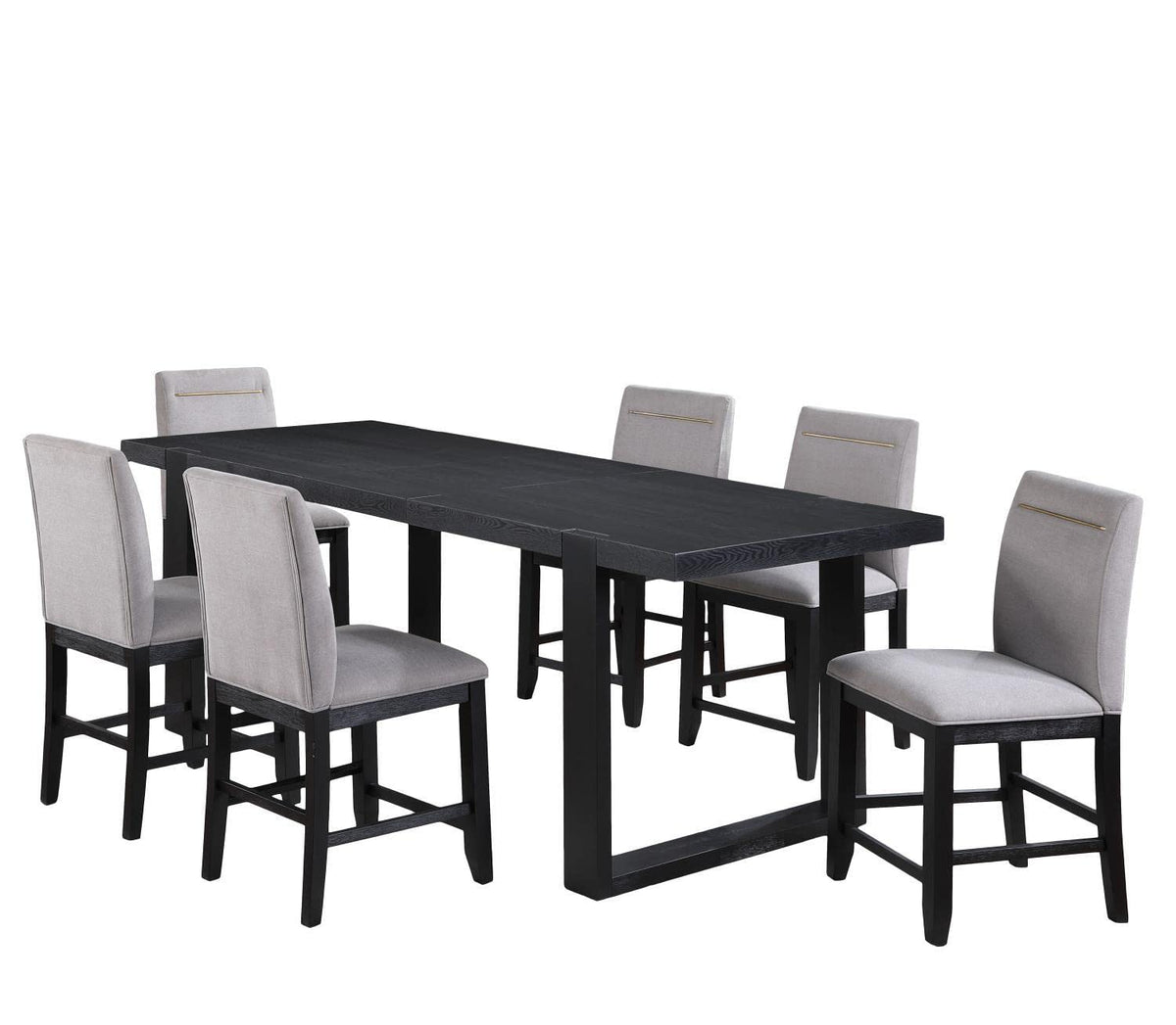 Steve Silver Furniture Yves 7pc Counter Table Dining Set, 77-95&quot; Table w 18&quot; Leaf, 6 Yves Counter Chairs, Contemporary Design, Dining Room, Double-Pedestal Sled Base, 77&quot;L x 40&quot;W x 36&quot;H, Black, Gray