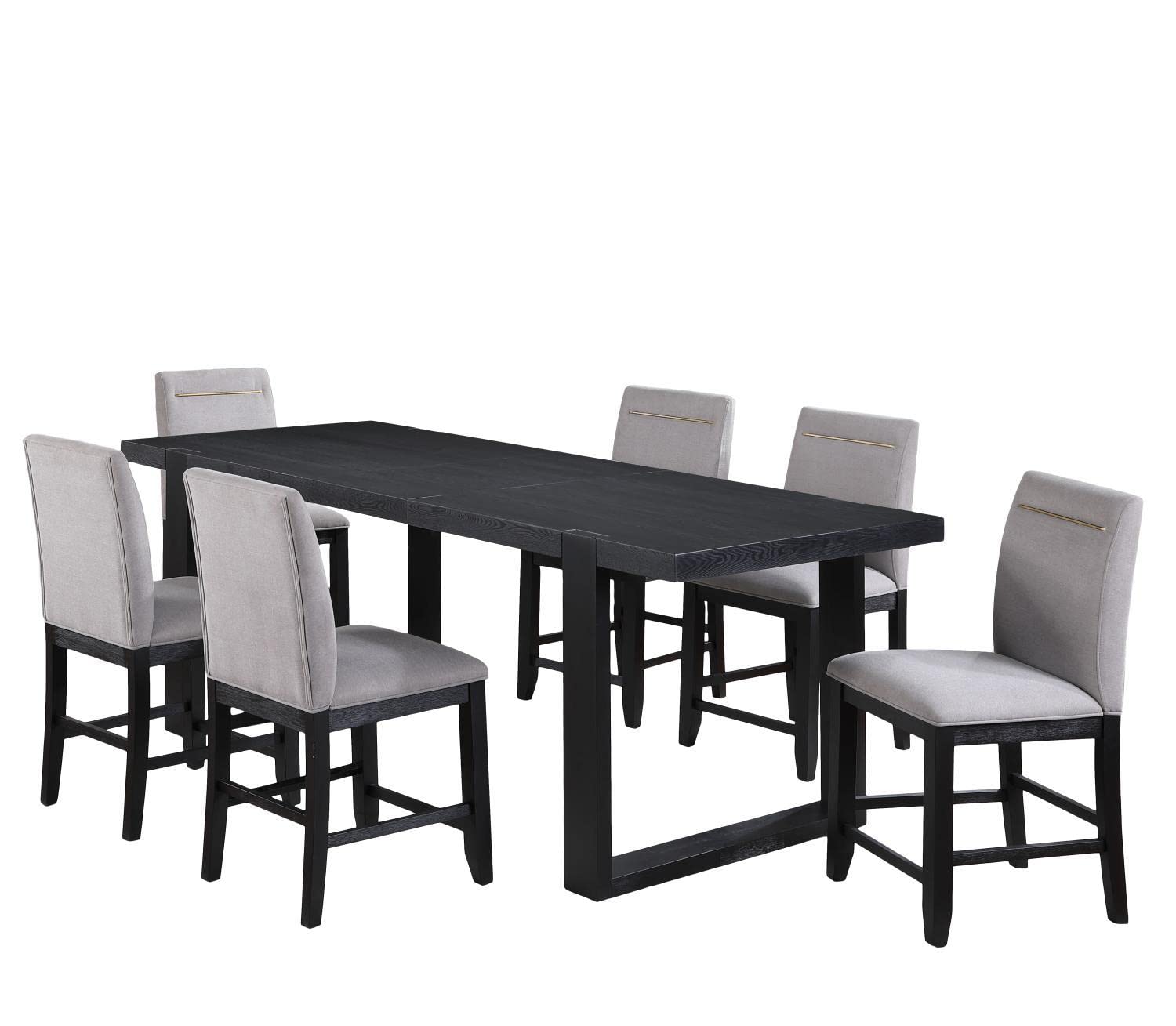 Steve Silver Furniture Yves 7pc Counter Table Dining Set, 77-95" Table w 18" Leaf, 6 Yves Counter Chairs, Contemporary Design, Dining Room, Double-Pedestal Sled Base, 77"L x 40"W x 36"H, Black, Gray