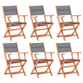 vidaXL 6X Solid Eucalyptus Wood Folding Patio Chairs Garden Outdoor Wooden Lounge Armchair Seating Seat Furniture Set Gray Textilene