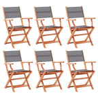 vidaXL 6X Solid Eucalyptus Wood Folding Patio Chairs Garden Outdoor Wooden Lounge Armchair Seating Seat Furniture Set Gray Textilene