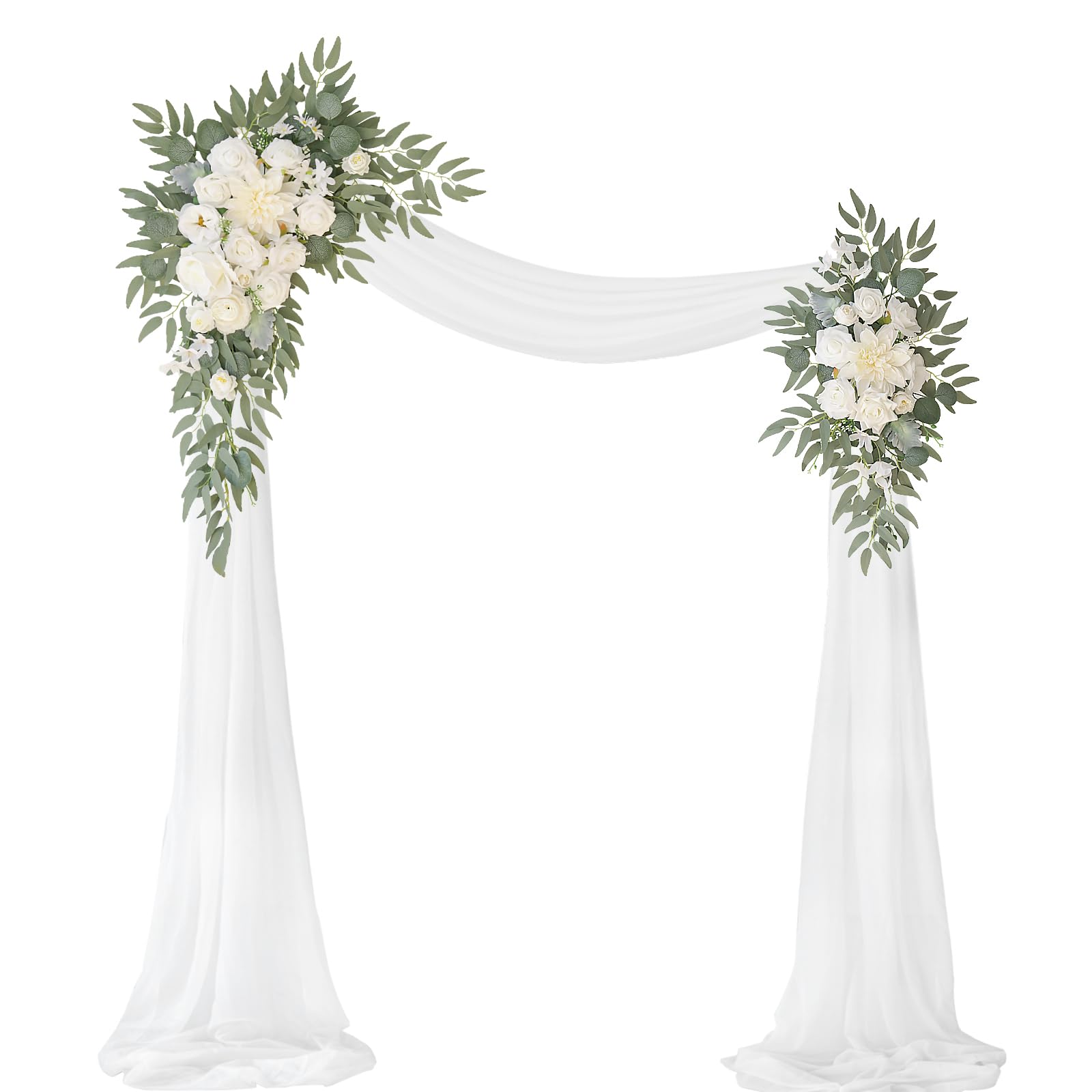 WEIERYUE Artificial Wedding Arch Flowers Kit(Pack of 3),2Pcs Artificial Flower Arch Decor,1Pcs Sheer Draper for Wedding Ceremony