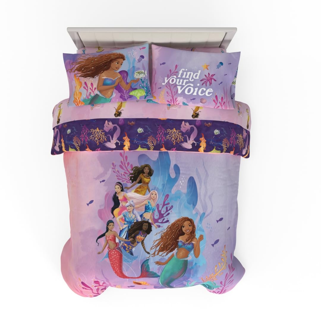 Franco Disney Princess Ariel The Little Mermaid Live Action Movie Ariel Kids Bedding Super Soft Comforter And Sheet Set, Full, (