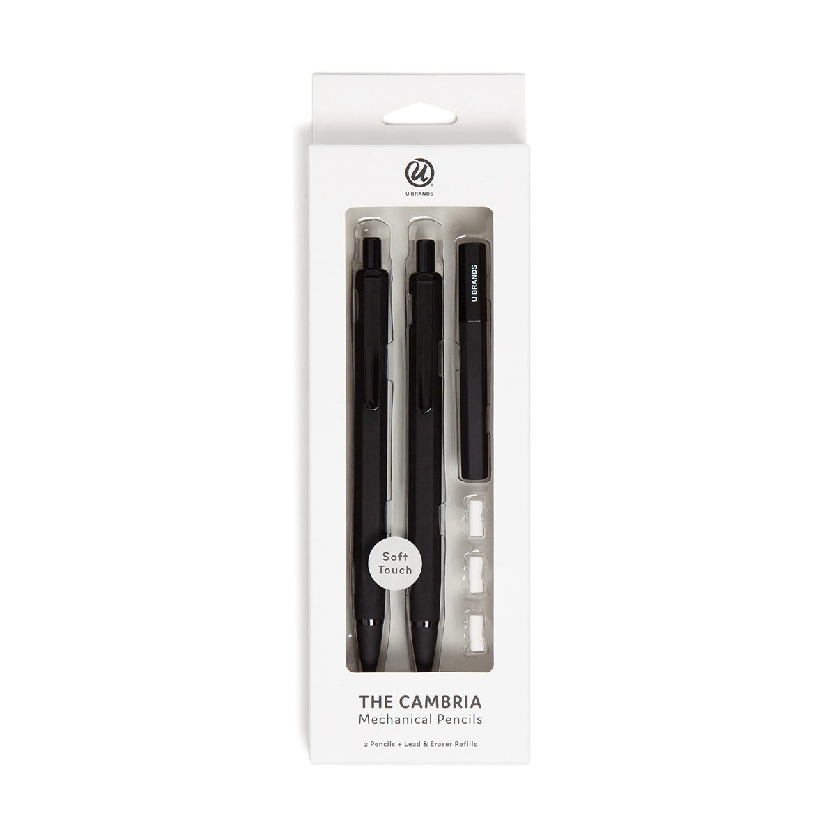 U Brands Midnight Cambria Mechanical Pencil, Office Supplies, Soft Touch Barrel, Medium Point, 0.7Mm, 2 Count