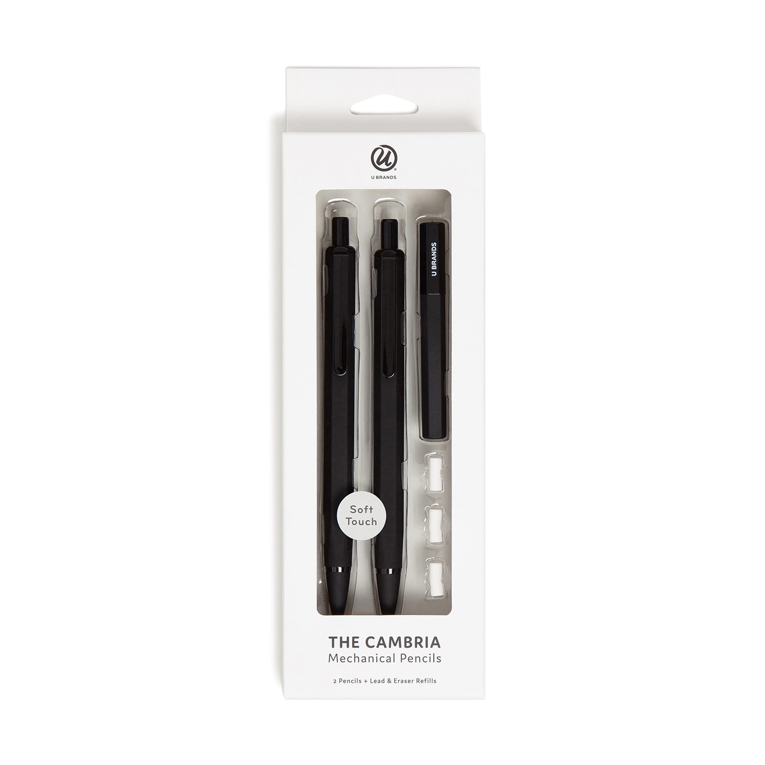 U Brands Midnight Cambria Mechanical Pencil, Office Supplies, Soft Touch Barrel, Medium Point, 0.7Mm, 2 Count