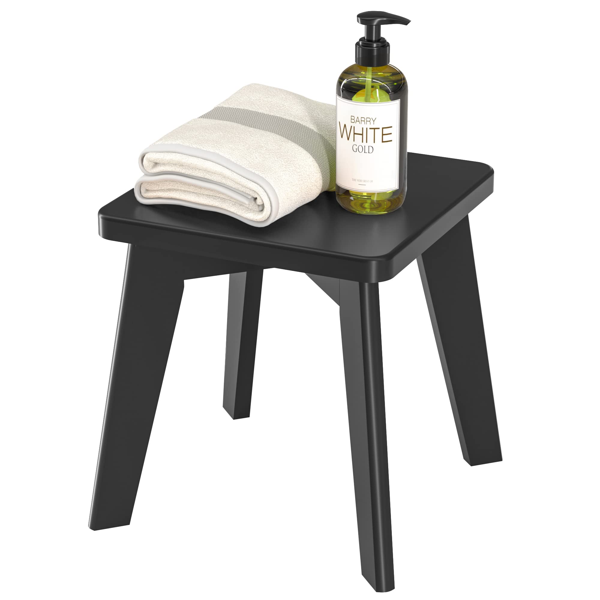 Shower Stool For Shaving Legs Kids Adults Small Bench For Bathroom Sink Bedroom Bamboo Wooden Stool For Inside Shower Black 10 Inch