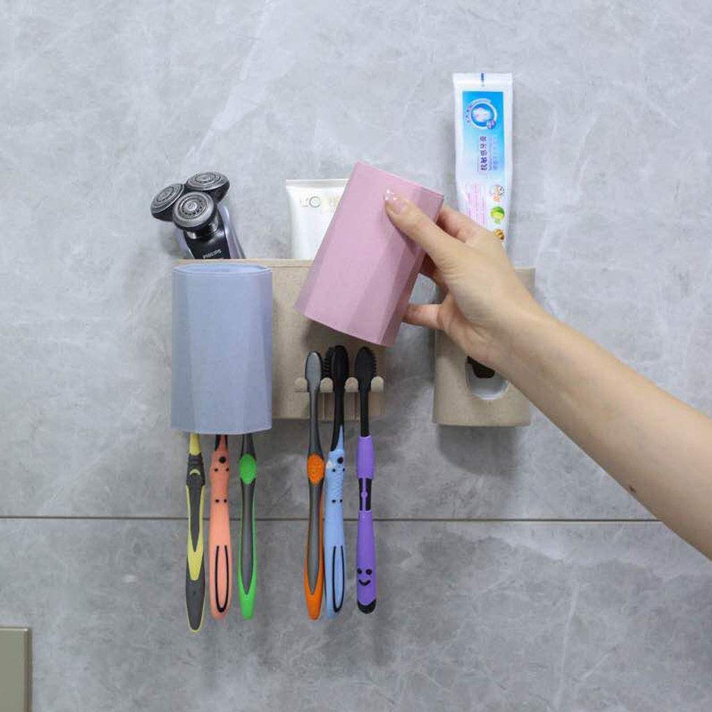 GETHOME Toothbrush Holder with Cover Automatic Toothpaste Dispenser/Extruder Set with 6 Toothbrush Holder Set and Toothpaste Squ