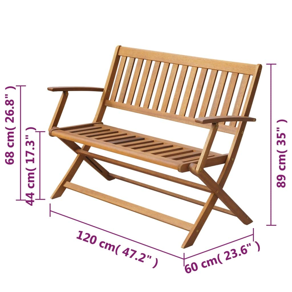 vidaXL– Solid Acacia Wood Patio Bench, 47.2" Weather Resistant Garden Furniture, Comfort Designed with Backrest and Armrests, Easy to Assemble and Store, Suitable for Indoor and Outdoor Use.