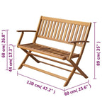 vidaXL– Solid Acacia Wood Patio Bench, 47.2" Weather Resistant Garden Furniture, Comfort Designed with Backrest and Armrests, Easy to Assemble and Store, Suitable for Indoor and Outdoor Use.