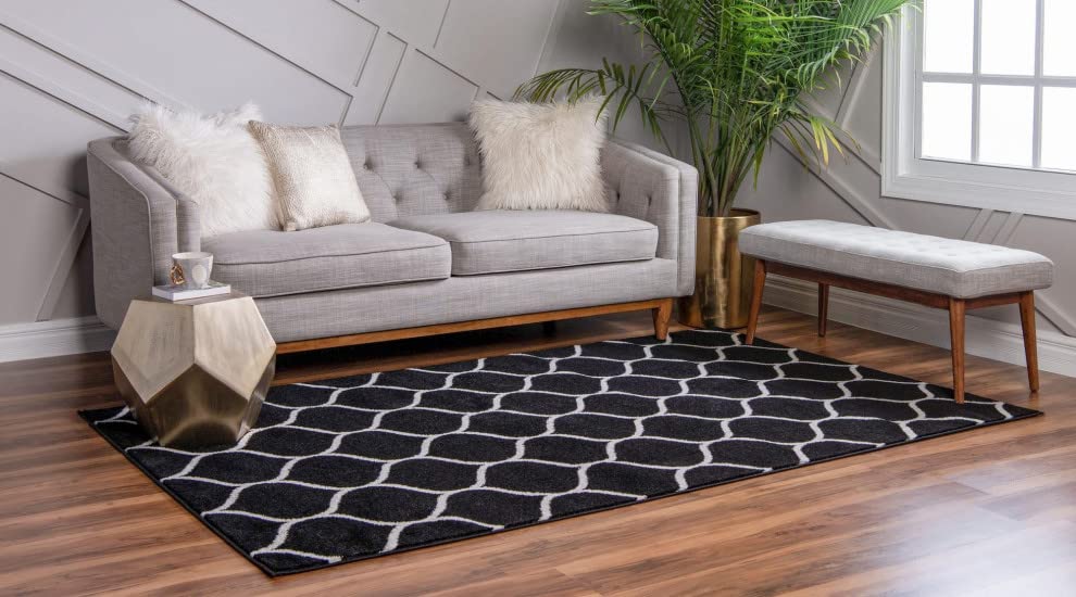 Unique Loom Trellis Frieze Collection Area Rug - Rounded (3' 3'' X 5' 3'', Black/ Ivory)
