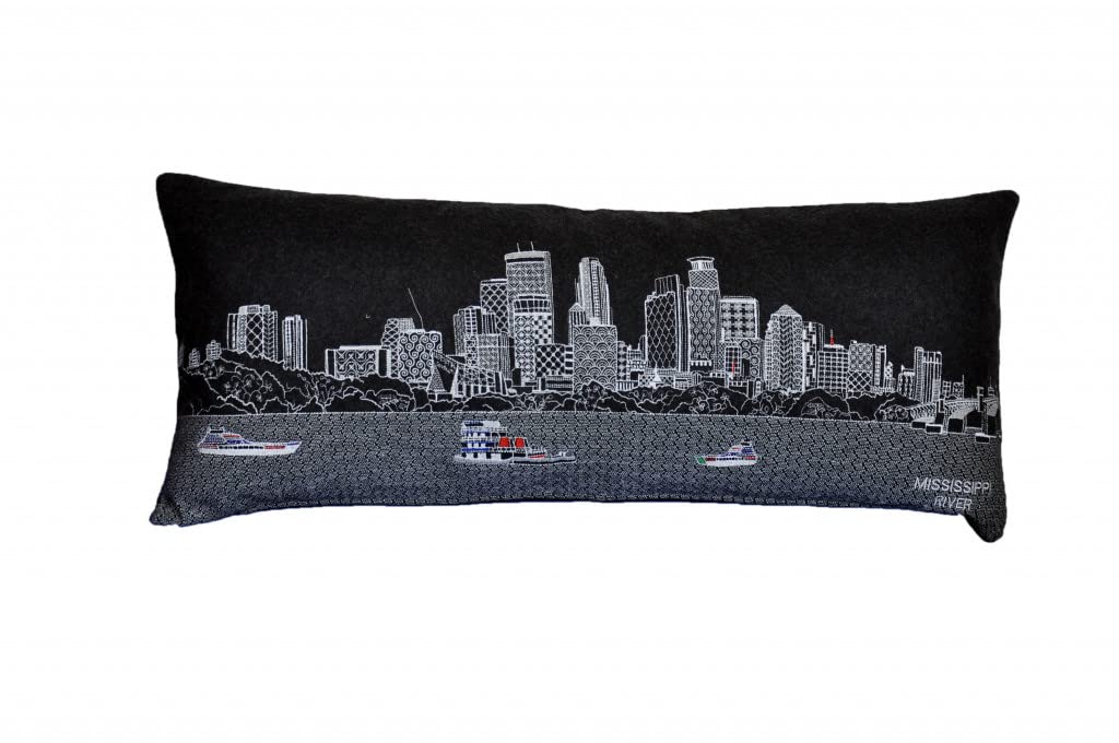 HomeRoots Grey 35' Black Minneapolis Nighttime Skyline Lumbar Decorative Pillow