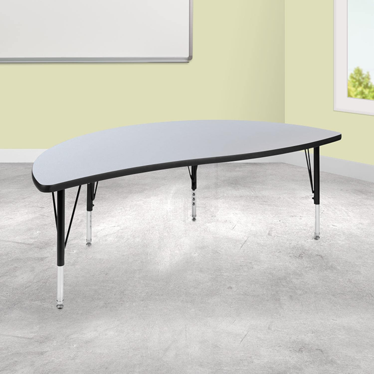 Flash Furniture 60' Half Circle Wave Collaborative Grey Thermal Laminate Activity Table - Height Adjustable Short Legs