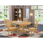 East West Furniture VAGR5-OAK-W 5 Piece Kitchen Table & Chairs Set Includes an Oval Dining Room Table with Butterfly Leaf and 4 Solid Wood Seat Chairs, 40x76 Inch, Oak