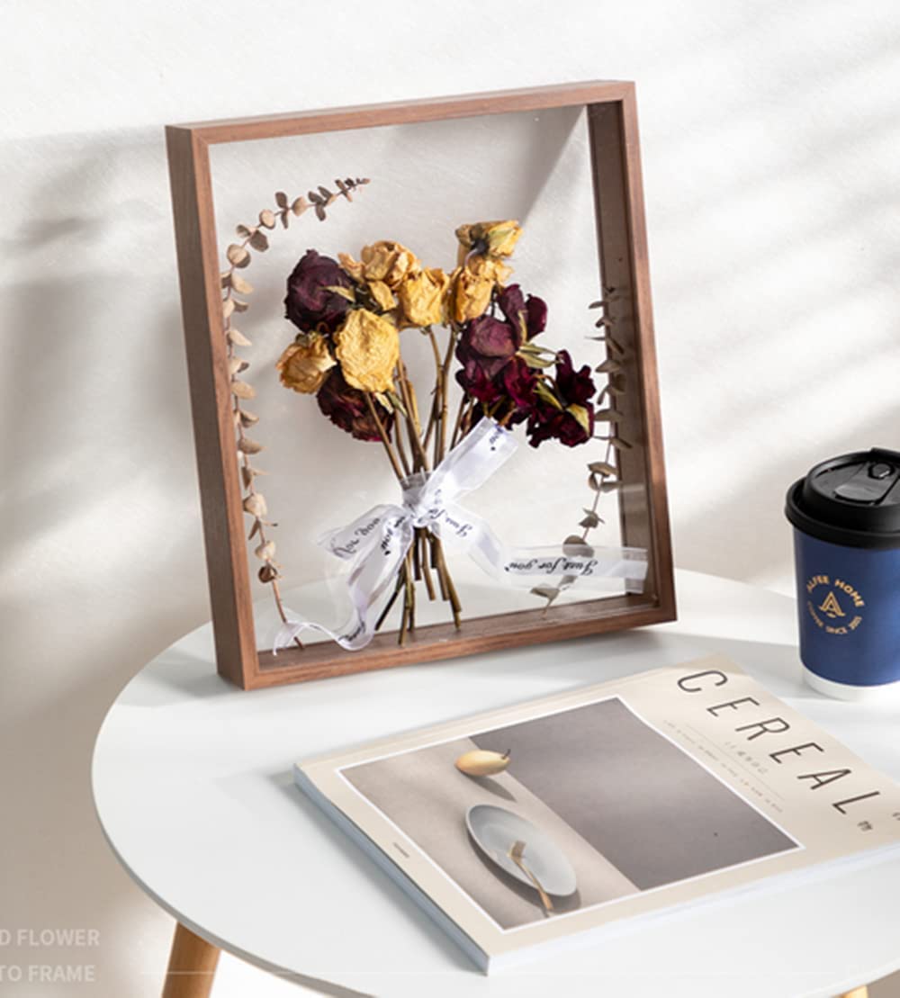 JOSON Wooden Dried Flower Photo Frame Dried Flower Display Stand Decorative Floating Photo Frame (brown-8x10)