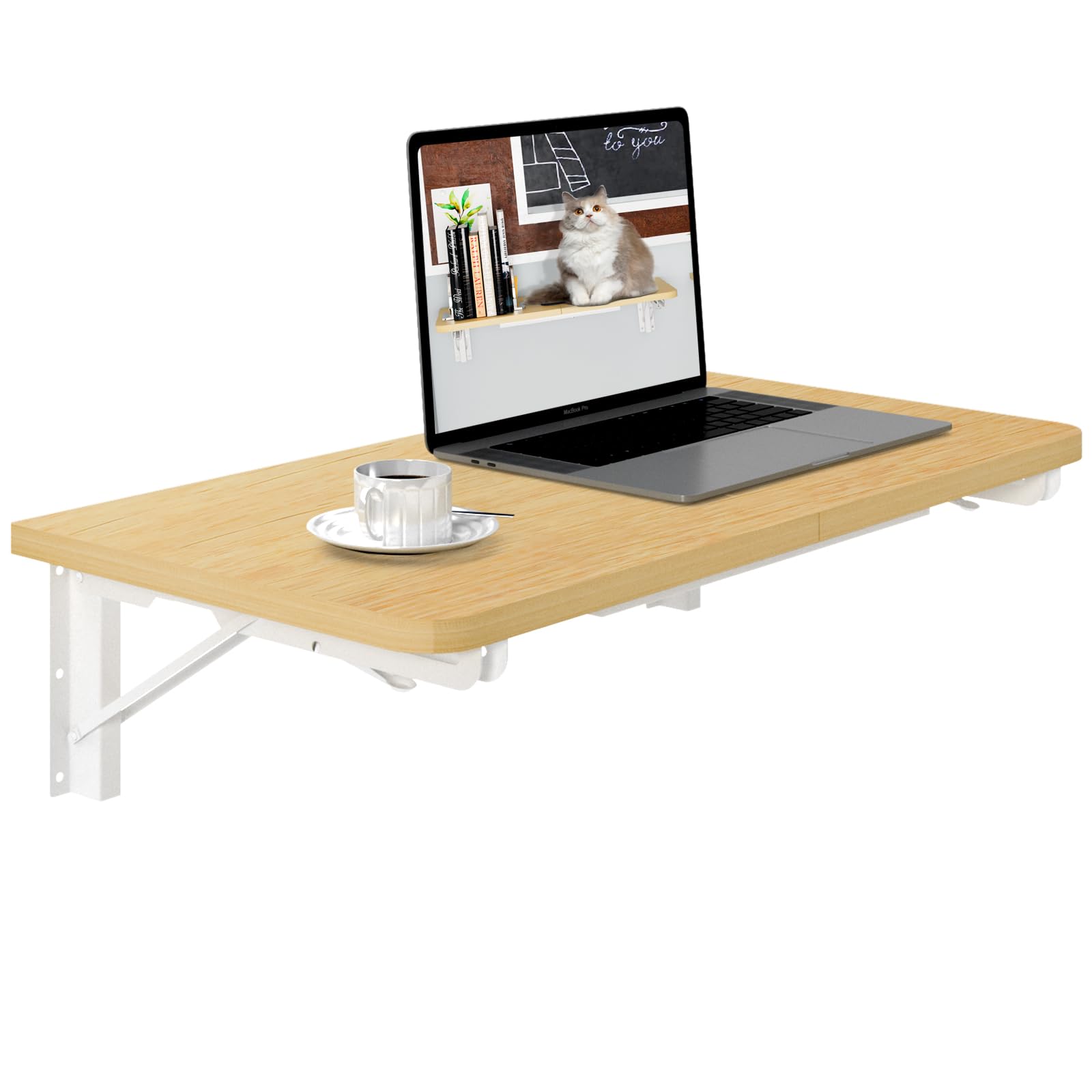 Teamix Wall Mounted Folding Table, Floating Desk For Small Spaces, Drop Leaf Dining Table For Kitchen Fold Down Laundry Shelf With Heavy-Duty Brackets