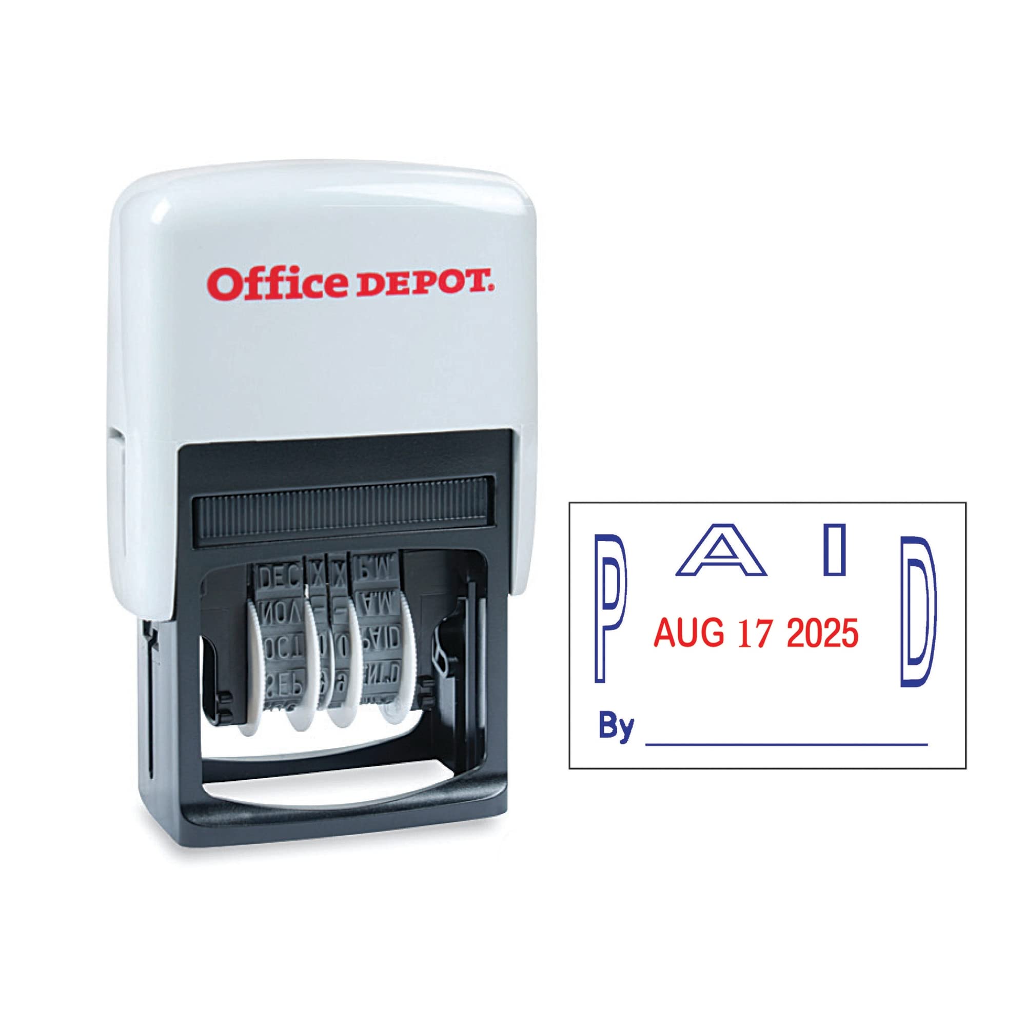 Office Depot Self-Inking Dater With Extra Pad, Paid, Red/Blue Ink, 032536