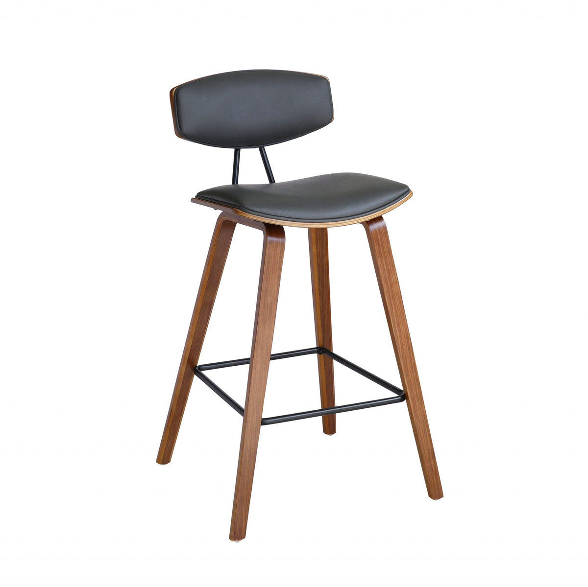 HomeRoots 29â€ Gray Faux Leather Mid Century Modern Bar Stool