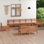 vidaXL Solid Pinewood Patio Lounge Set 10 Piece Garden Outdoor Terrance Backyard Furniture Set Wooden Lounge Sofa Seating Chair Seat Honey Brown