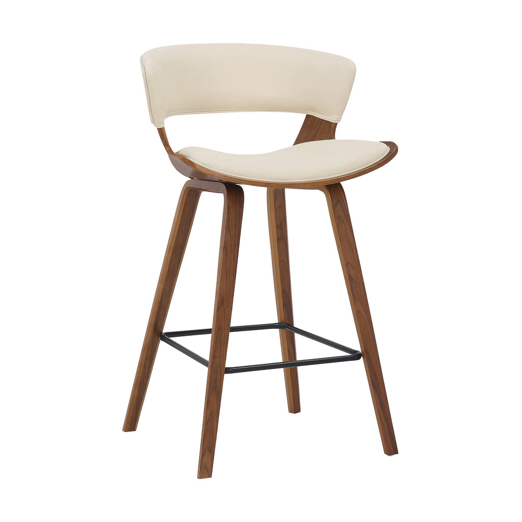 HomeRoots Metal, Wood, Faux Leather Cream Faux Leather and Wood Modern Bar Stool