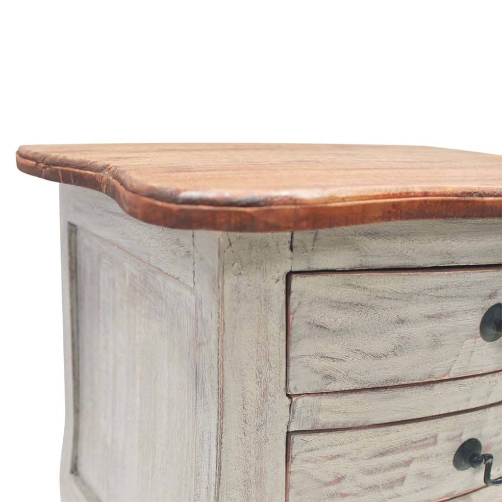 vidaXL Rectangular Bedside Cabinet in Solid Reclaimed Wood - Handmade Antique-Style Side Cabinet Expressing Authenticity with Three Drawers (18.9&quot;x13.8&quot;x25.2&quot;).