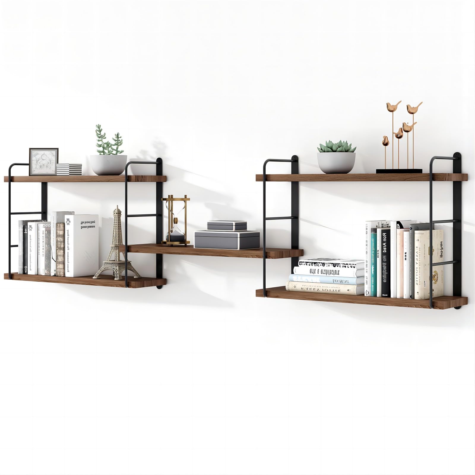 MXCSE Wall Mounted Floating Shelves - Rustic Wall Decor Wood Shelves for Bedroom, Living Room, Bathroom and Kitchen Storage, Eas