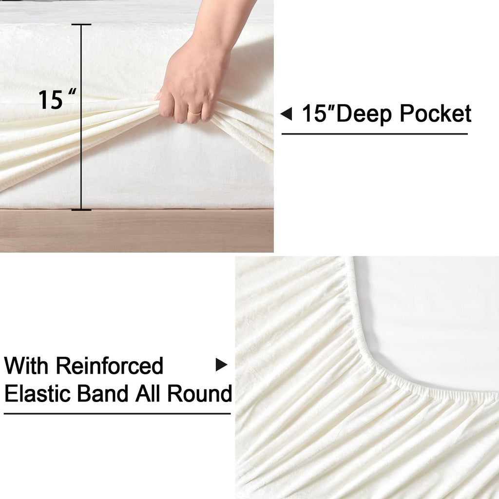 Phf Truly Velvet Fitted Sheet Only Twin Size, Luxury Super Soft Cozy Comfy Fleece Bottom With 15' Deep Pocket, Suitable For Fall Winter And Spring, No Pillowcases, Snow White