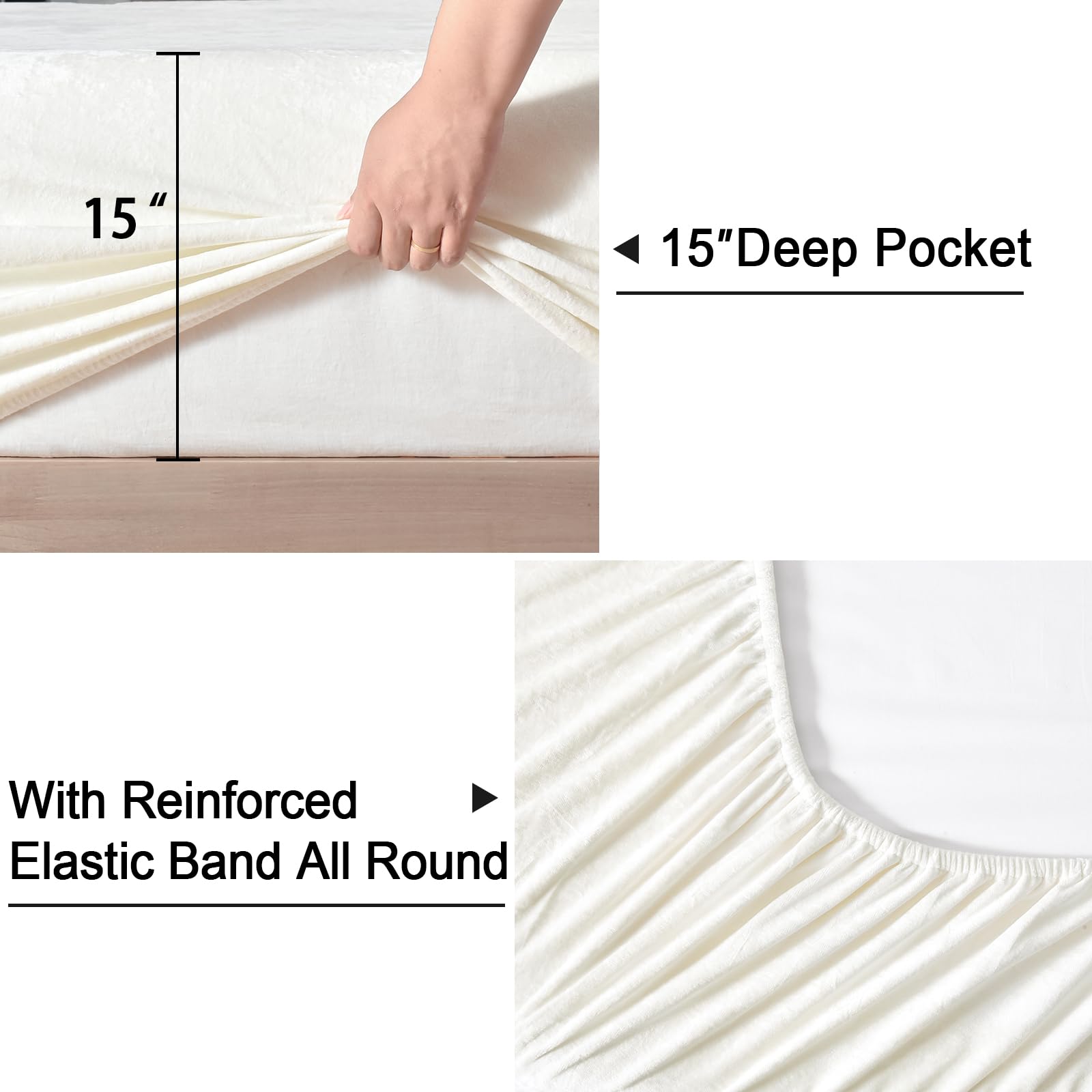 Phf Truly Velvet Fitted Sheet Only King Size, Luxury Super Soft Cozy Comfy Fleece Bottom With 15' Deep Pocket, Suitable For Fall Winter And Spring, No Pillowcases, Snow White