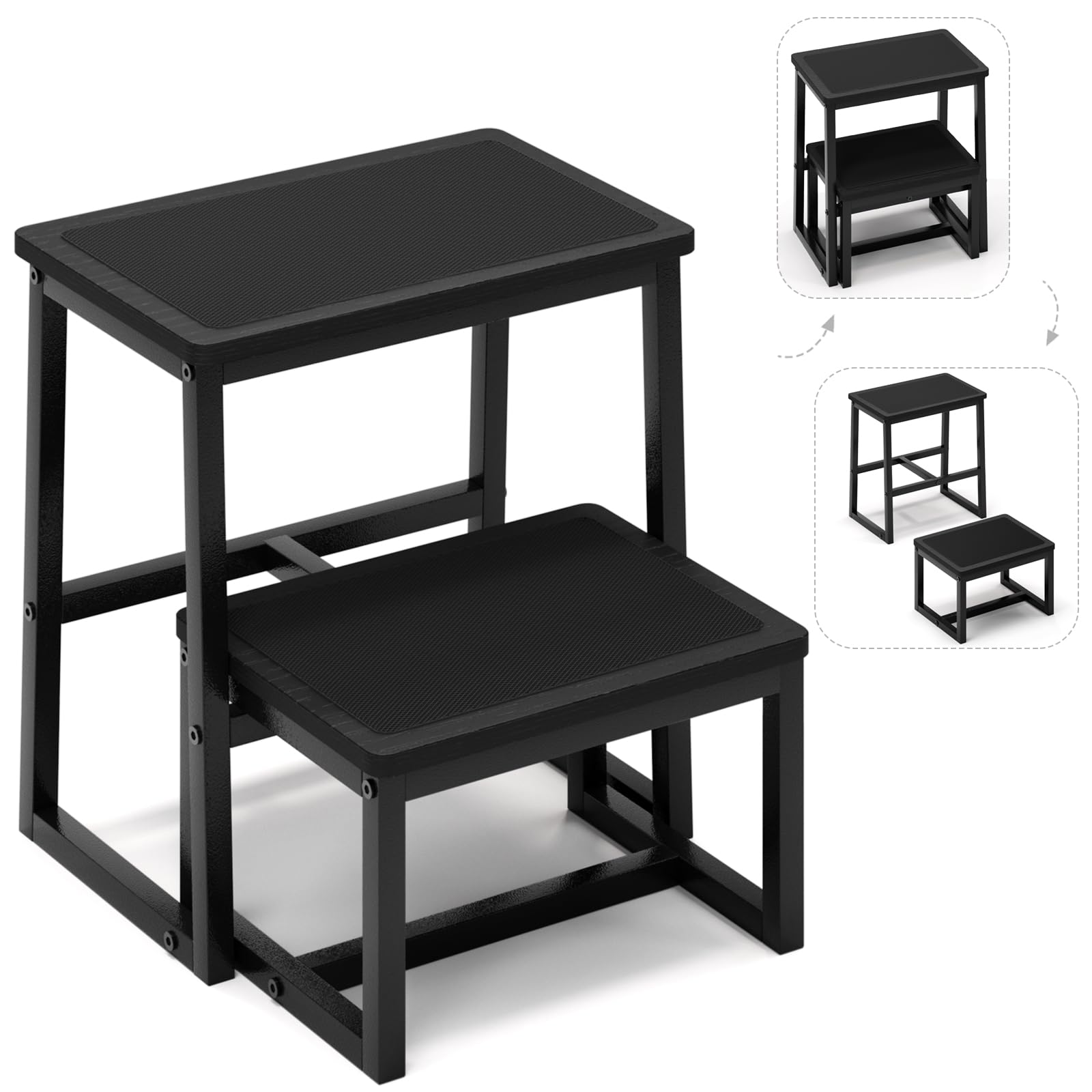 iTsst Step Stool for Kids Adults,Holds up to 500Lb,3 in1 Heavy Duty Sturdy Two Step Stool for Kichen/Bathroom/High beds, Wooden&