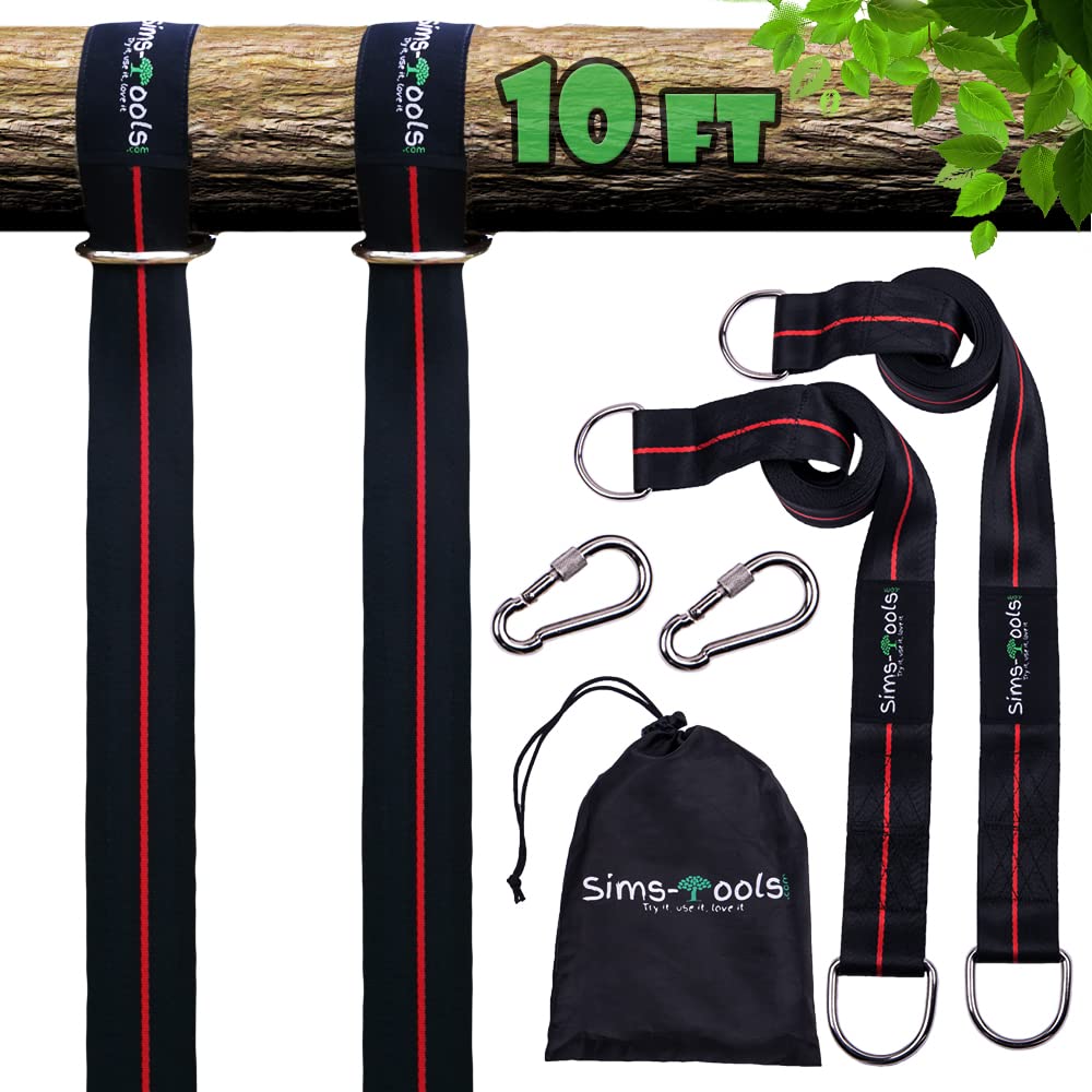 Tree Swing Straps Hanging Kit - Two 10Ft Extra Long Heavy Duty 2200Lbs And Two Safe Lock Snap Carabiner - Perfect For Any Types