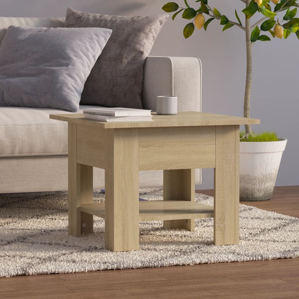 vidaXL Contemporary Coffee Table with Storage Shelf 21.7x21.7x16.5 - Sturdy Engineered Wood - Sonoma Oak