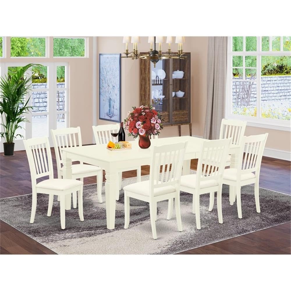 East West Furniture Lgda9-Lwh-C 9 Piece Dining Table Set Includes A Rectangle Dinner Table With Butterfly Leaf And 8 Linen Fabric Dining Room Chairs, 42X84 Inch, Linen White