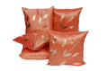 Msenterprises Dupion Silk Floral Leaves Cushion Covers For Sofa & Living Room (Orange, 16 X 16 Inch, Set Of 5)