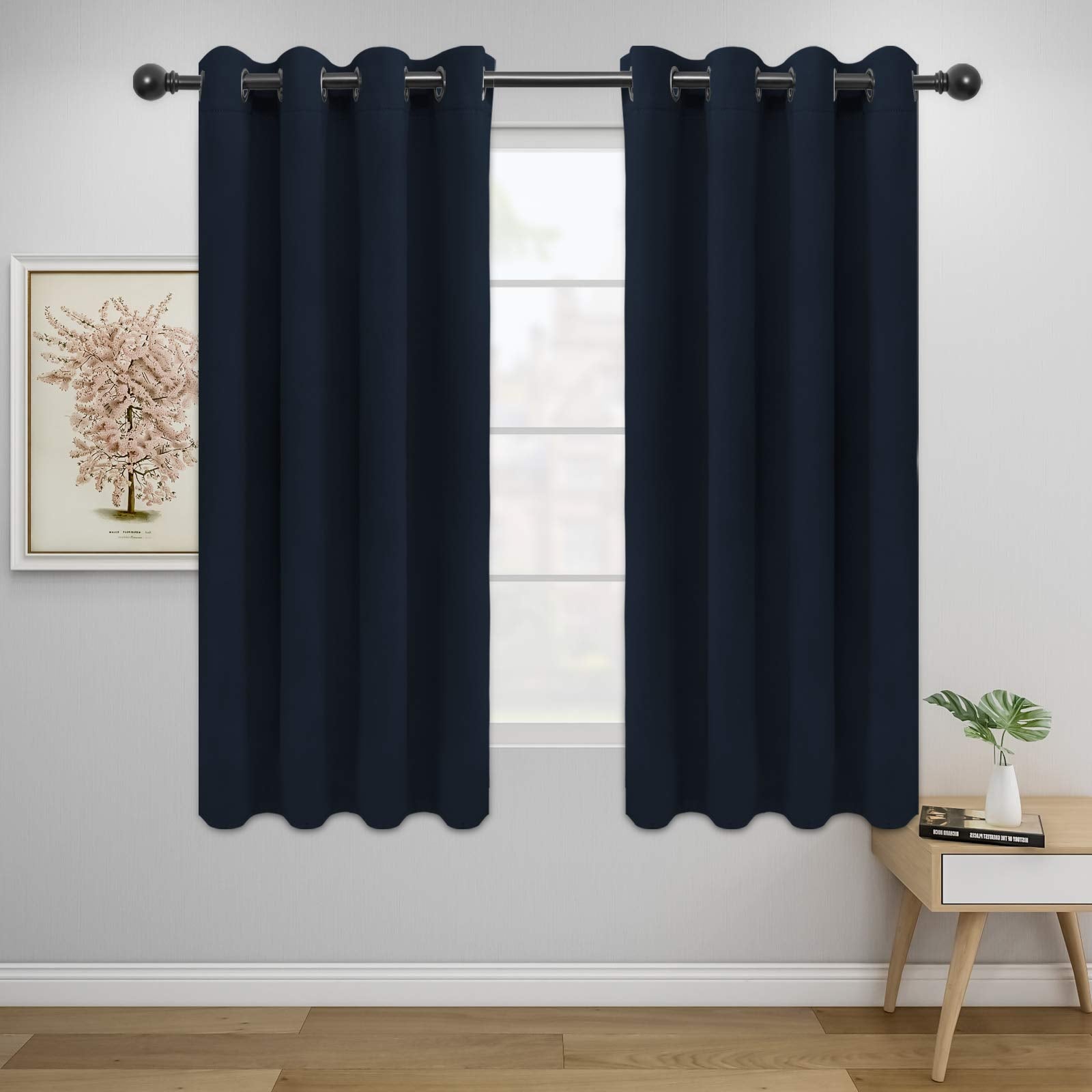 Easy-Going Blackout Curtains For Bedroom, Solid Thermal Insulated Grommet And Noise Reduction Window Drapes, Room Darkening Curtains For Living Room, 2 Panels(52X46 In,Navy)