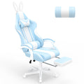 Ferghana Kawaii Light Blue Gaming Chair with Bunny Ears, Ergonomic Cute Gamer Chair with Footrest and Massage, Racing Reclining 