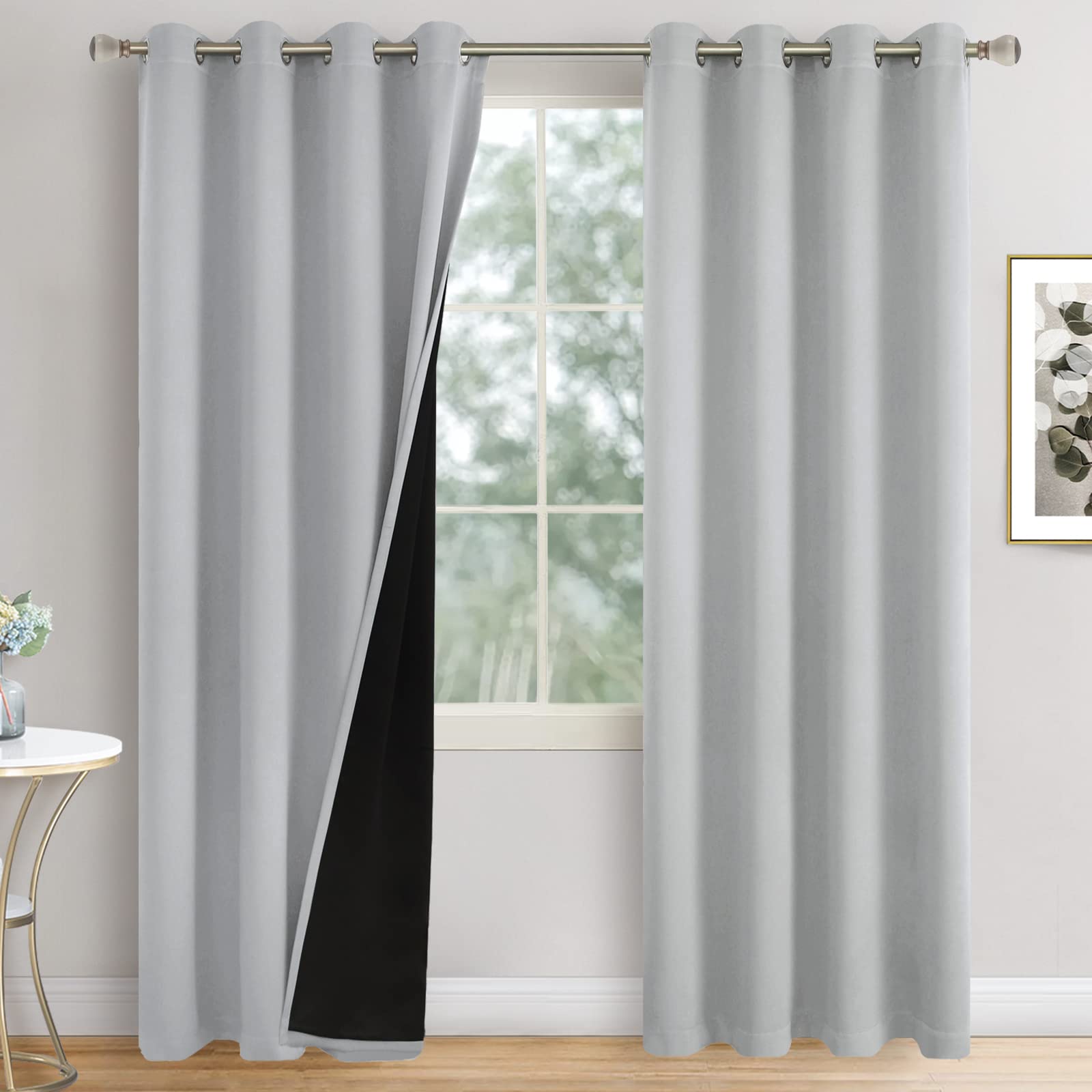 Quemas Light Grey Blackout Curtains 84 Inch Length 2 Panels For Living Room, Thermal Insulated 100% Light Blocking Soundproof Gr