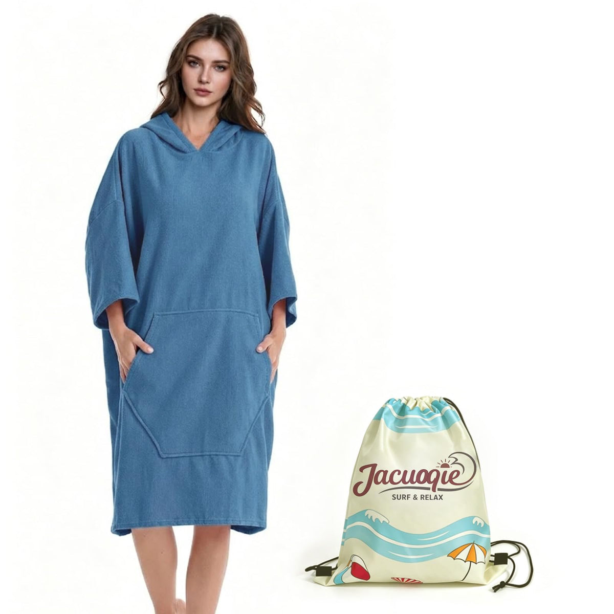 JACUQIE Hooded Surf Poncho Towel, Quick Dry Changing Robe for Adults