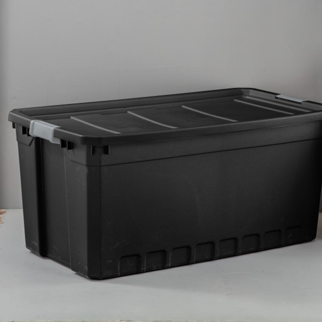 Sterilite 50 Gallon Plastic Stacker Tote, Heavy Duty Lidded Storage Bin Container For Stackable Garage And Basement Organization
