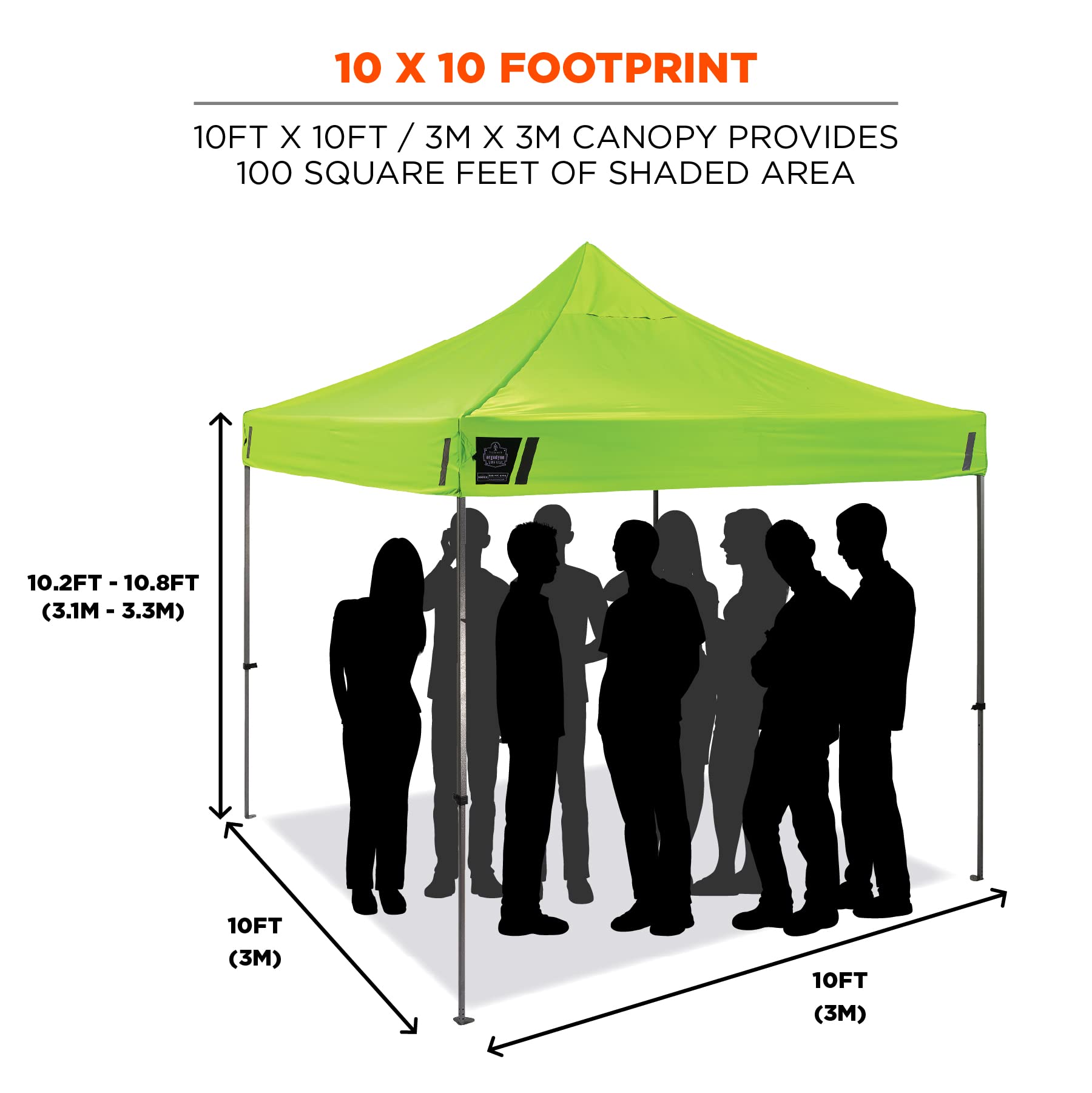 Pop Up Canopy Tent, Heavy Duty, 10' x 10' Area, Peak Height 14', Includes Wheeled Bag, Ergodyne Shax 6000, Lime