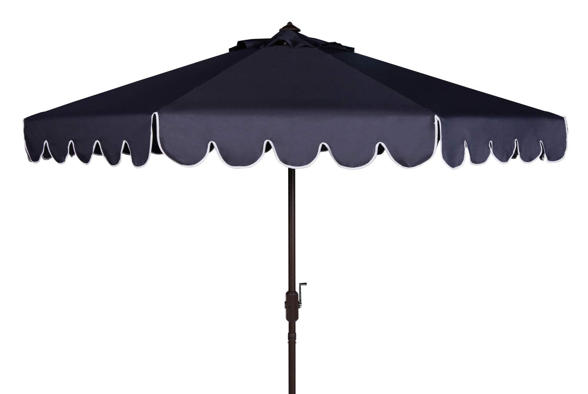 Safavieh Pat8010A Collection Venice Navy And White Single Scallop 9Ft Crank Outdoor Push Button Tilt Umbrella