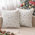 Miulee Set Of 2 Christmas Decorative Throw Pillow Covers, Soft Faux Fur Winter Pillow Covers With Silver Snowflake Glitter Print