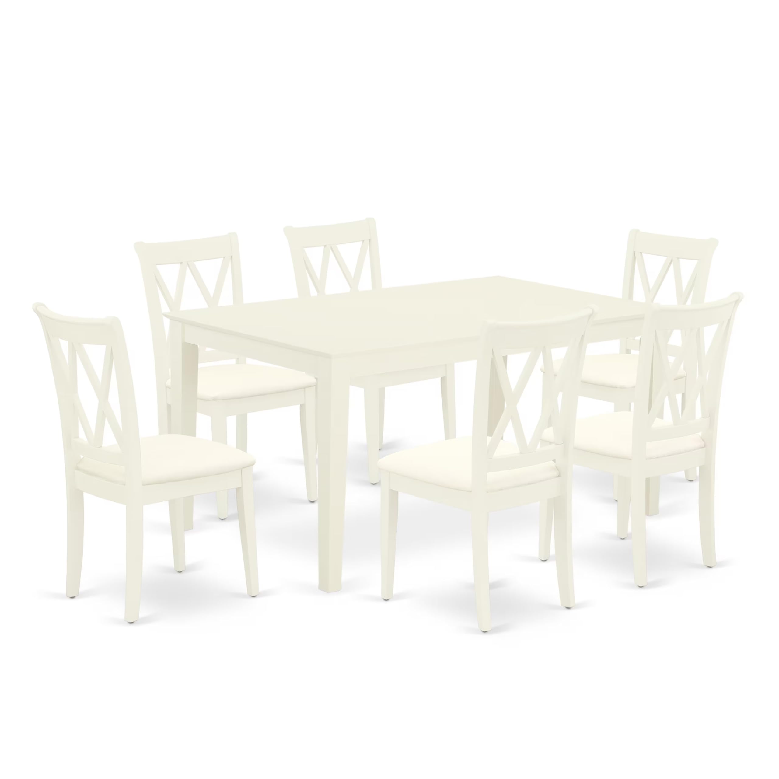 East West Furniture Cacl7-Lwh-C 7 Piece Kitchen Table & Chairs Set Consist Of A Rectangle Dining Room Table And 6 Linen Fabric Upholstered Dining Chairs, 36X60 Inch, Linen White