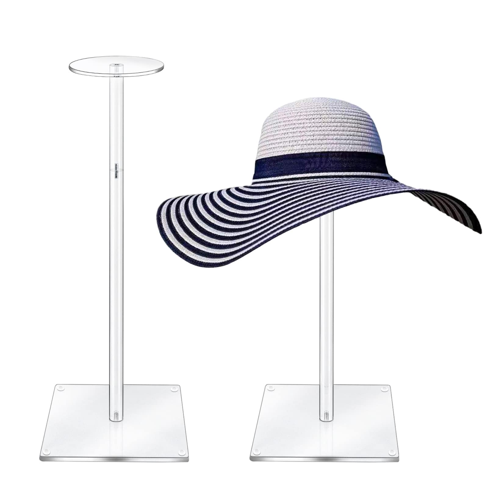 RSSCIIIUL Acrylic Hat Stand and Wig Display Rack, 2pcs 17 Clear Hat Stands for Display, Adjustable Height Hat Holder, Square Bar